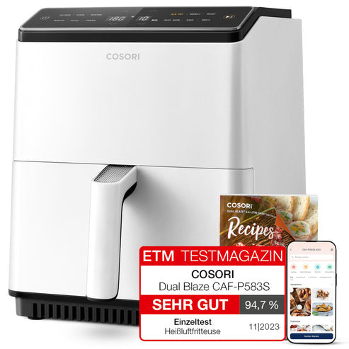 COSORI Dual Blaze Air Fryer, 6.4L, Wi-Fi, 12 Functions, Touchscreen, Milk White